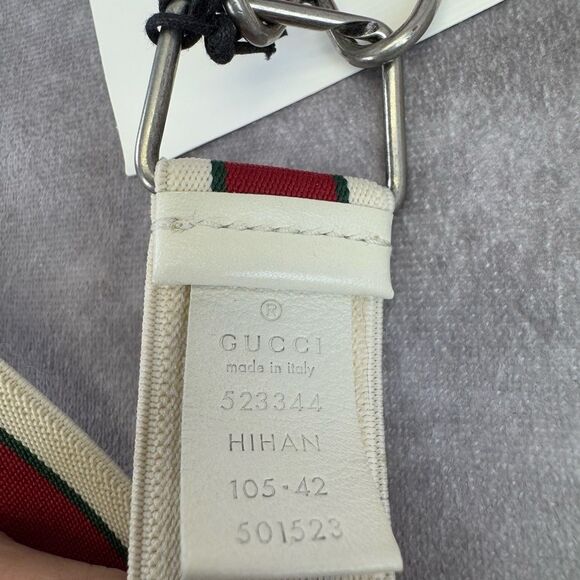 Gucci NWT Mens Logo Stripe Elastic Belt White Red Stretch Fabric 523344 105/42 - Picture 8 of 10